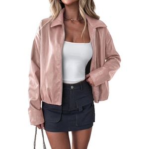 PRETTYGARDEN Faux Leather Motorcycle Jackets Womens Coat(Pink)