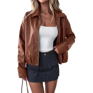 PRETTYGARDEN Faux Leather Motorcycle Jackets Womens Coat(Red Brown)