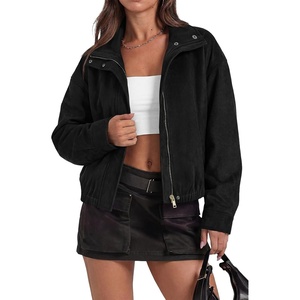 PRETTYGARDEN Lightweight Faux Suede Bomber Jacket Women Coats Outerwear(Black)