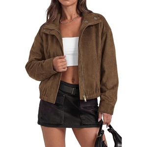 PRETTYGARDEN Lightweight Faux Suede Bomber Jacket Women Coats Outerwear(Coffee)