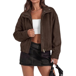 PRETTYGARDEN Lightweight Faux Suede Bomber Jacket Women Coats Outerwear(Dark Brown)