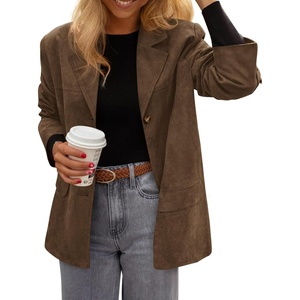 PRETTYGARDEN Women’s Faux Suede Western Blazer Jacket(Brown)