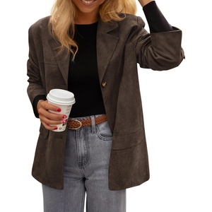 PRETTYGARDEN Women’s Faux Suede Western Blazer Jacket(Dark Brown)