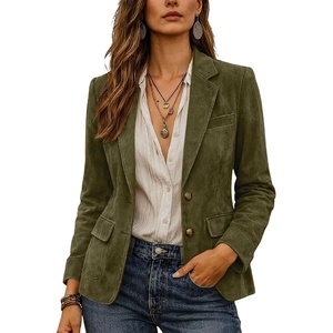 Women Faux Suede Jacket Lapel Collar Long Sleeve Button Coat with Pockets(Army Green)