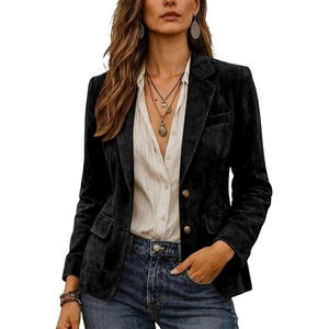 Women Faux Suede Jacket Lapel Collar Long Sleeve Button Coat with Pockets(Black)