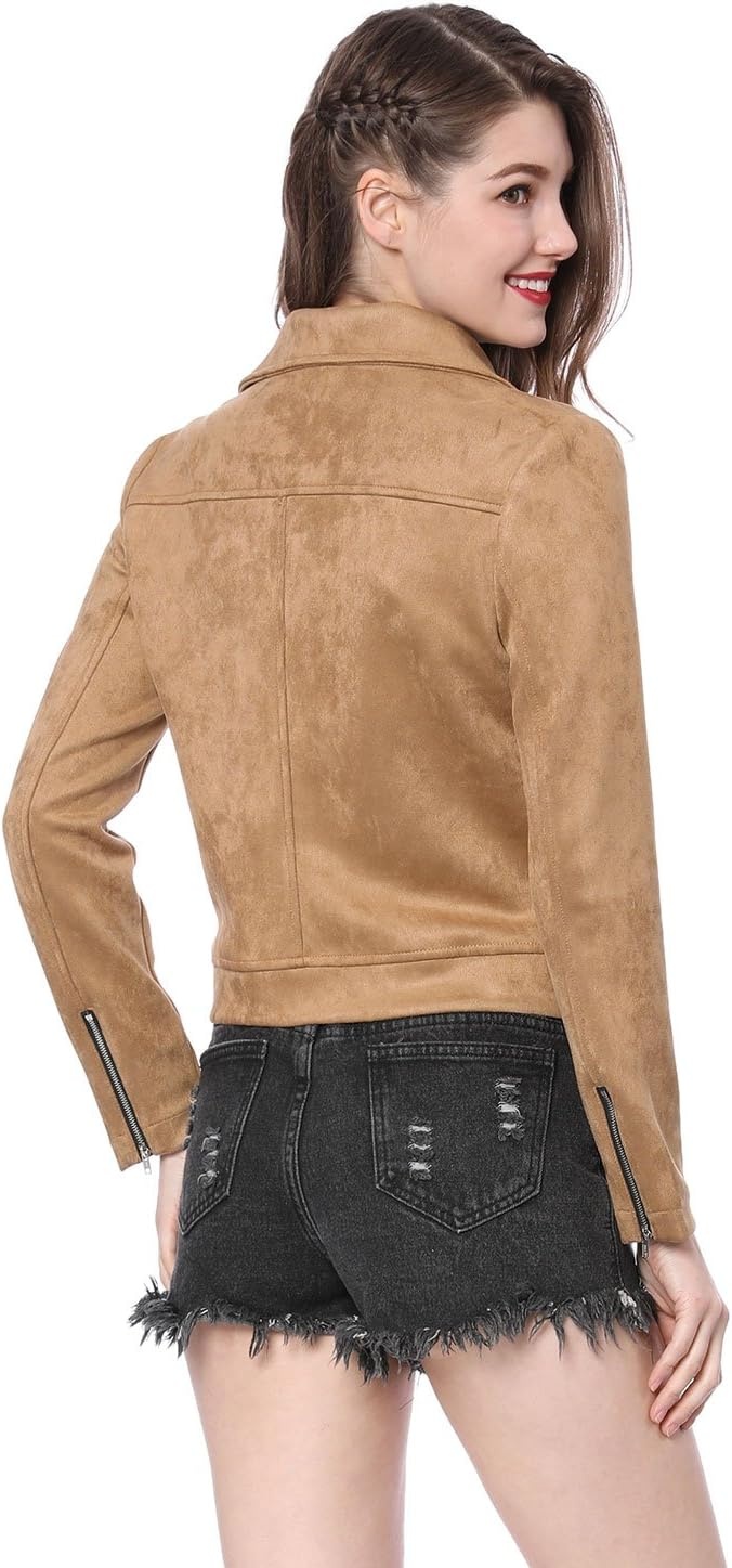 image:imageAllegra K Womens Faux Suede Jacket Long Sleeve Zip Up Lapel OuterwearKhaki