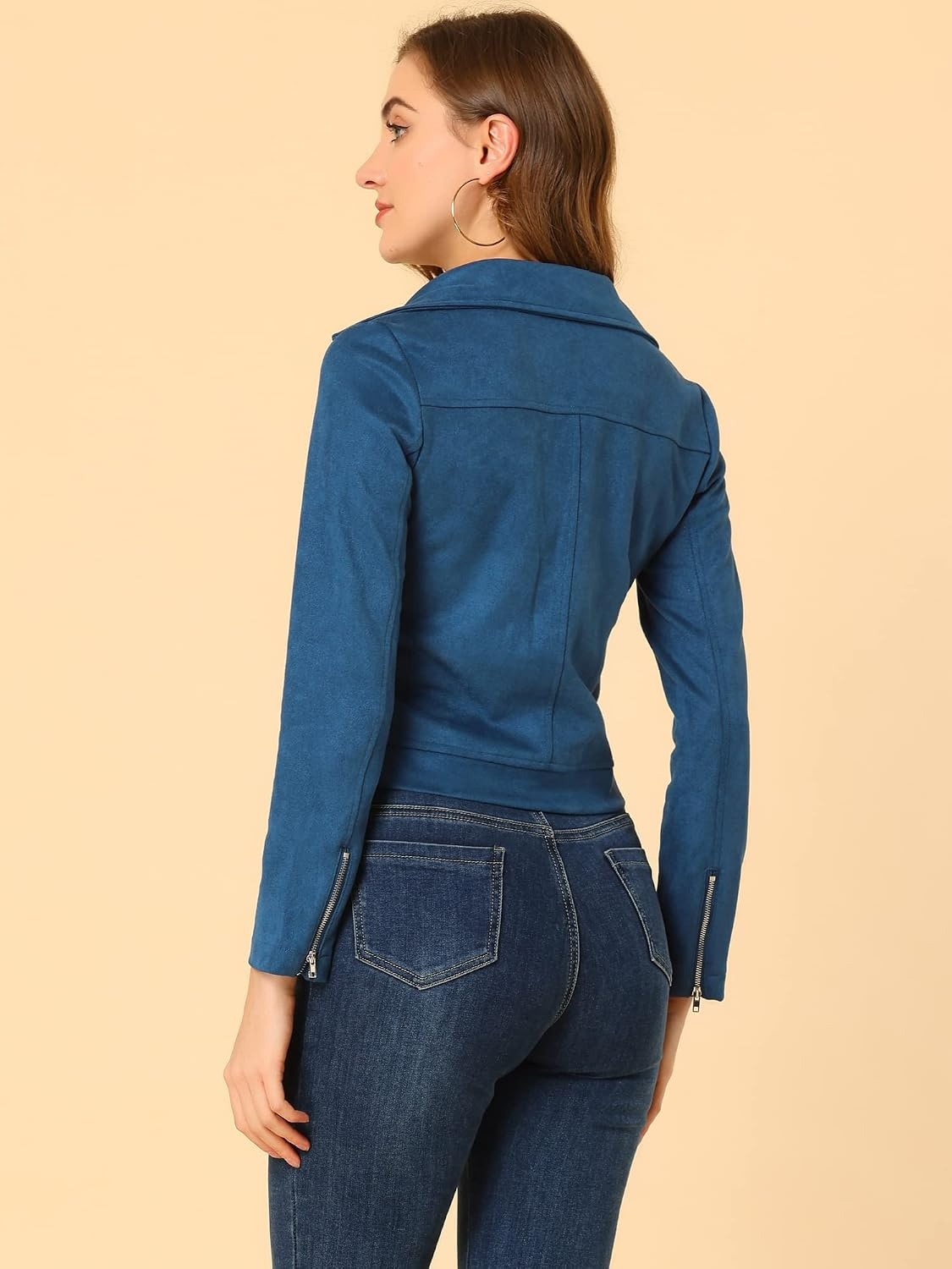 image:imageAllegra K Womens Faux Suede Jacket Long Sleeve Zip Up Lapel OuterwearRoyal Blue