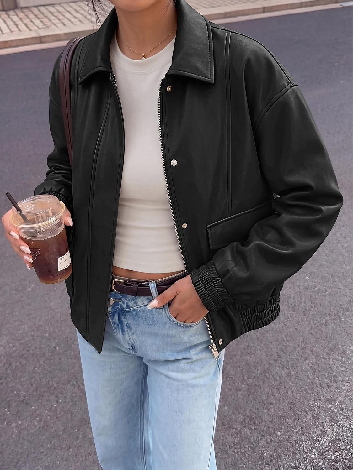image:imageBTFBM Faux Leather Jacket Women Fall Clothes 2026Black
