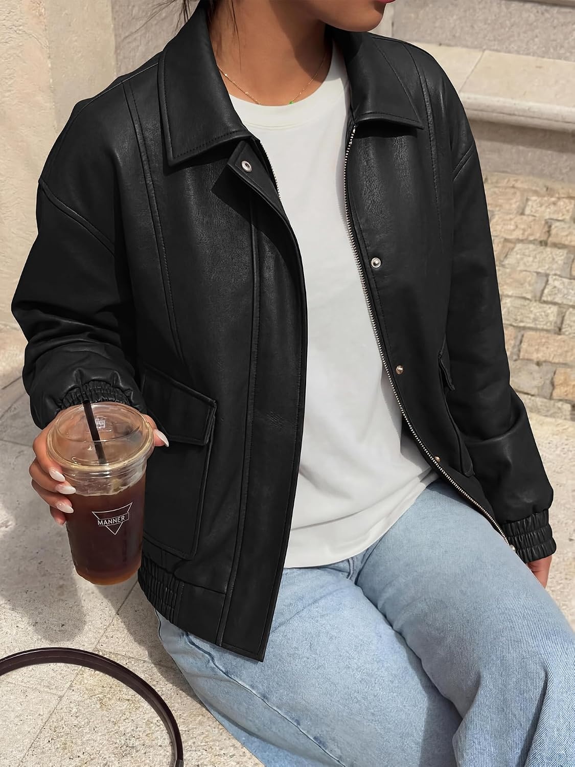 image:imageBTFBM Faux Leather Jacket Women Fall Clothes 2026Black