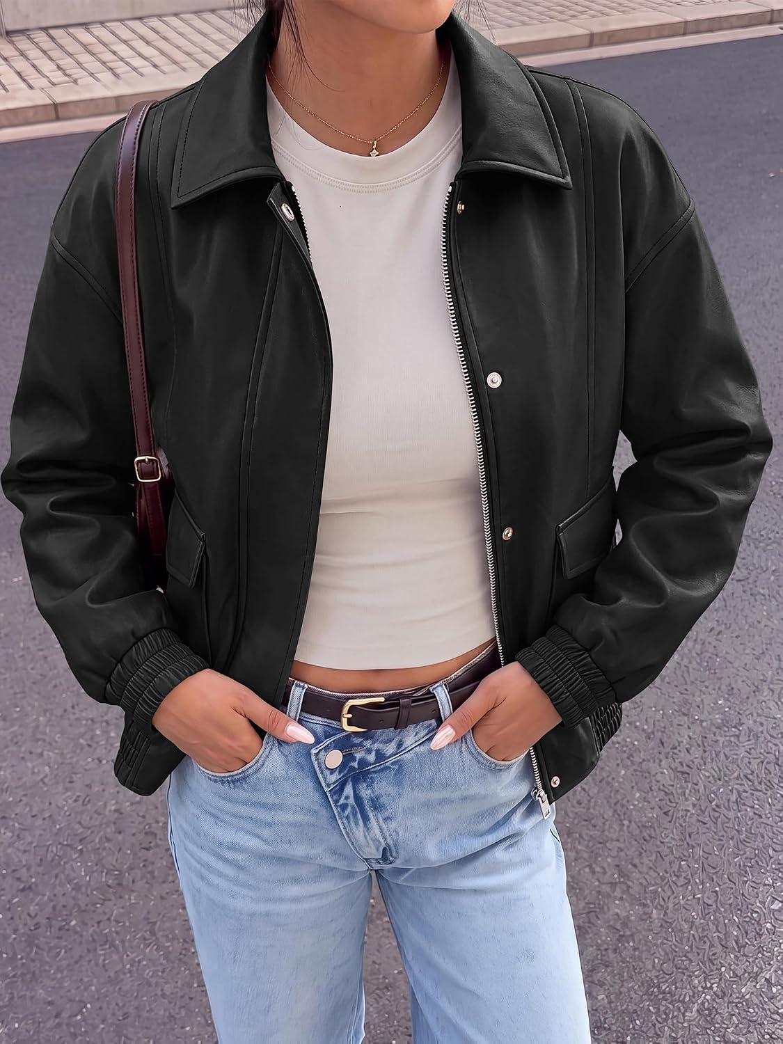 image:imageBTFBM Faux Leather Jacket Women Fall Clothes 2026Black