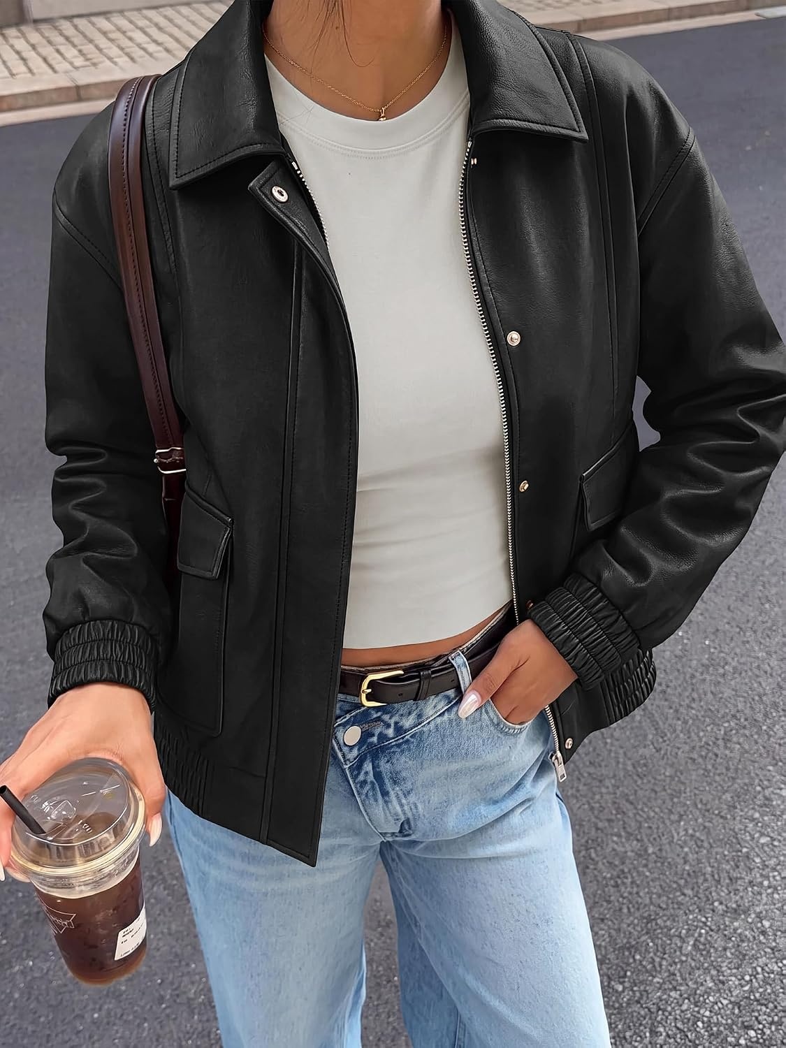 image:imageBTFBM Faux Leather Jacket Women Fall Clothes 2026Black