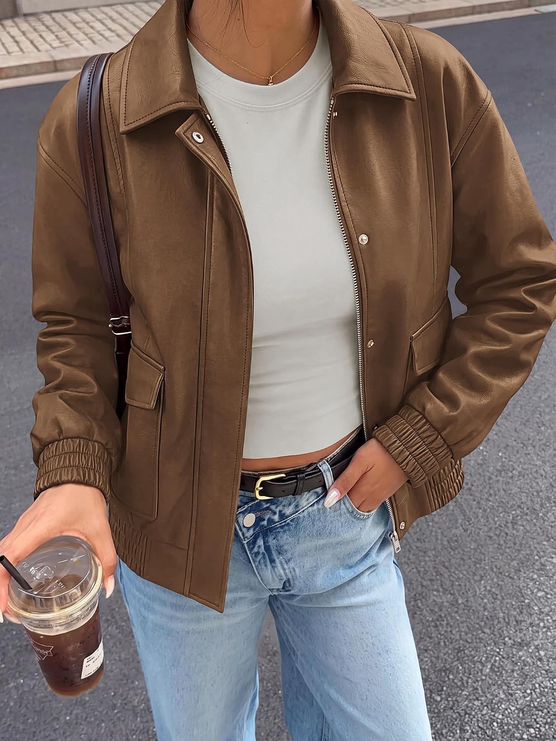 image:imageBTFBM Faux Leather Jacket Women Fall Clothes 2026Brown