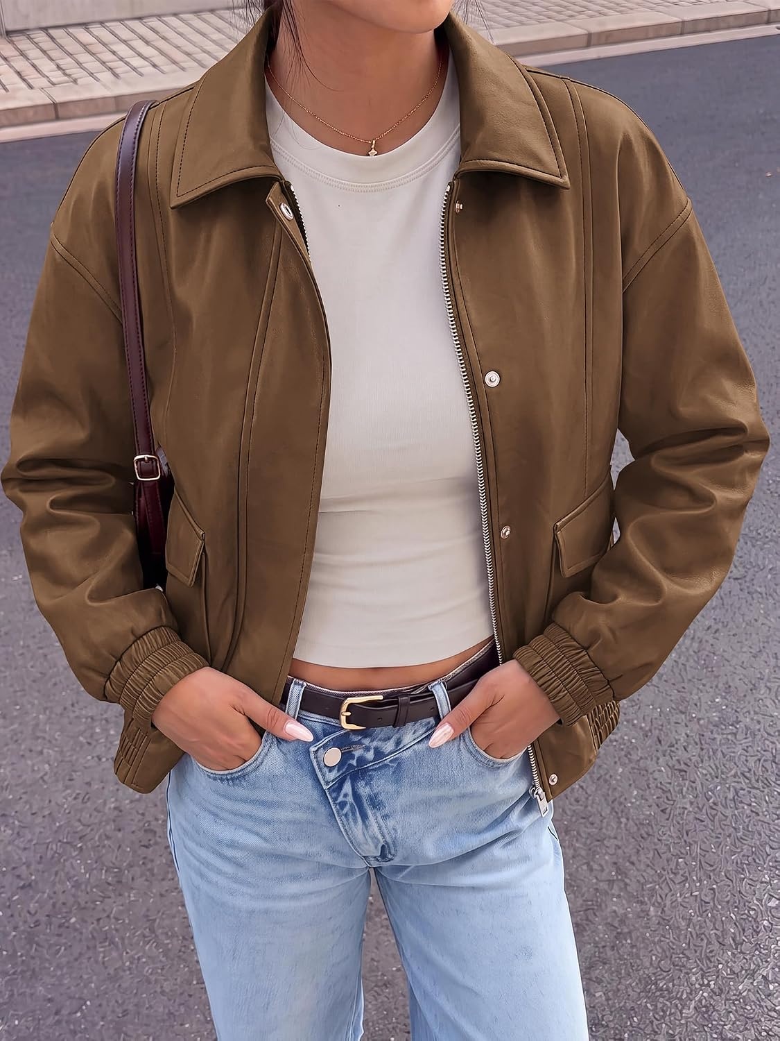 image:imageBTFBM Faux Leather Jacket Women Fall Clothes 2026Brown