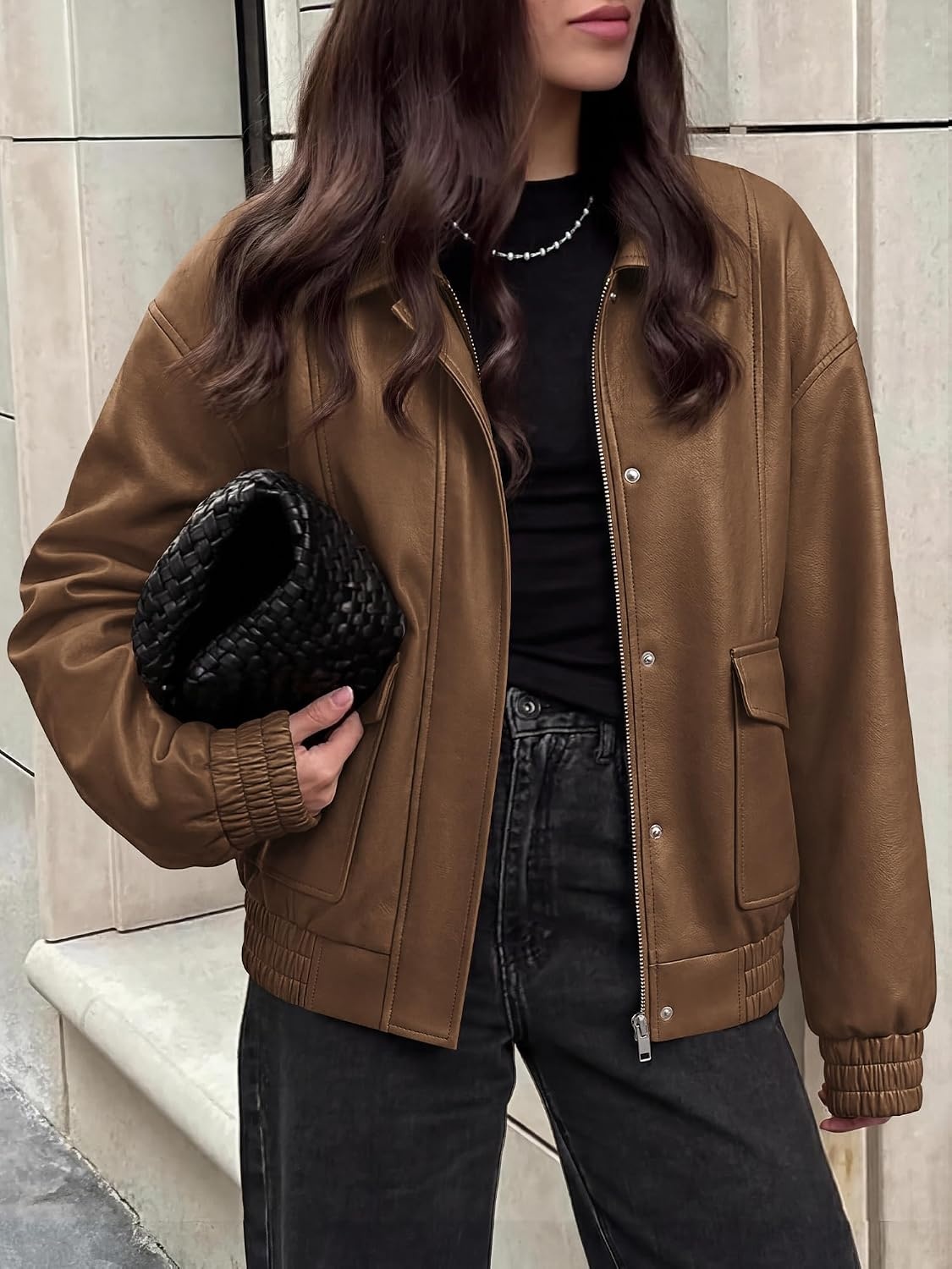 image:imageBTFBM Faux Leather Jacket Women Fall Clothes 2026Brown