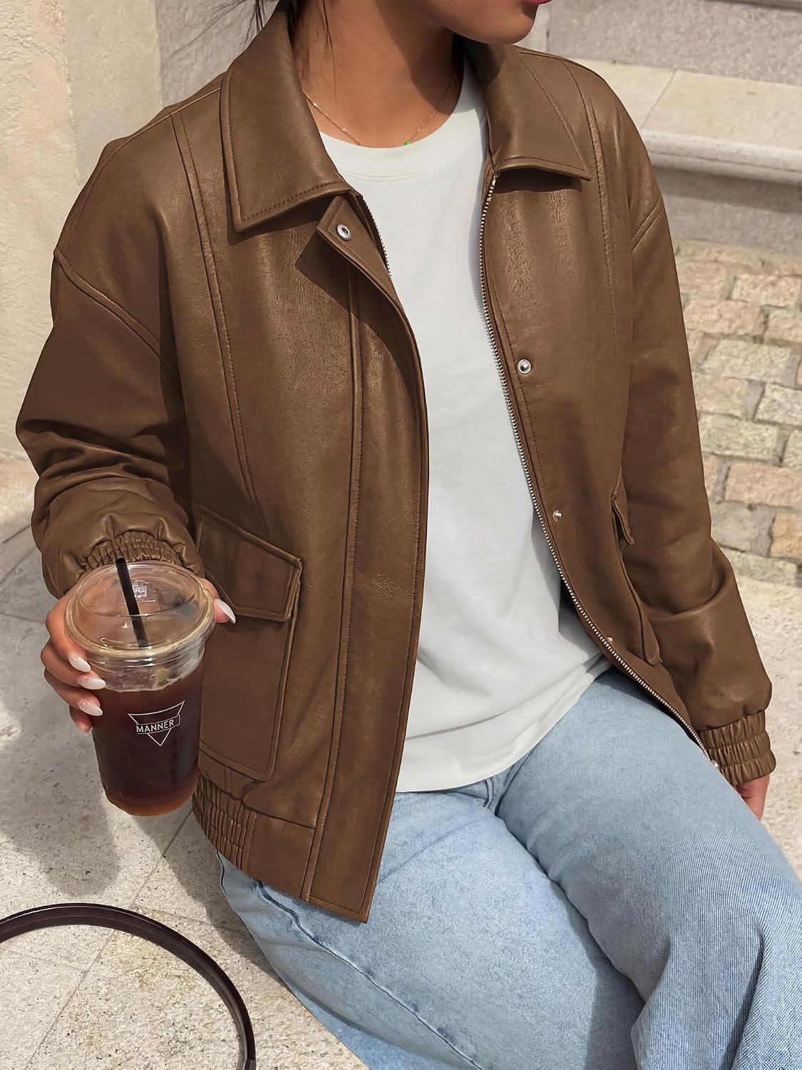 image:imageBTFBM Faux Leather Jacket Women Fall Clothes 2026Brown