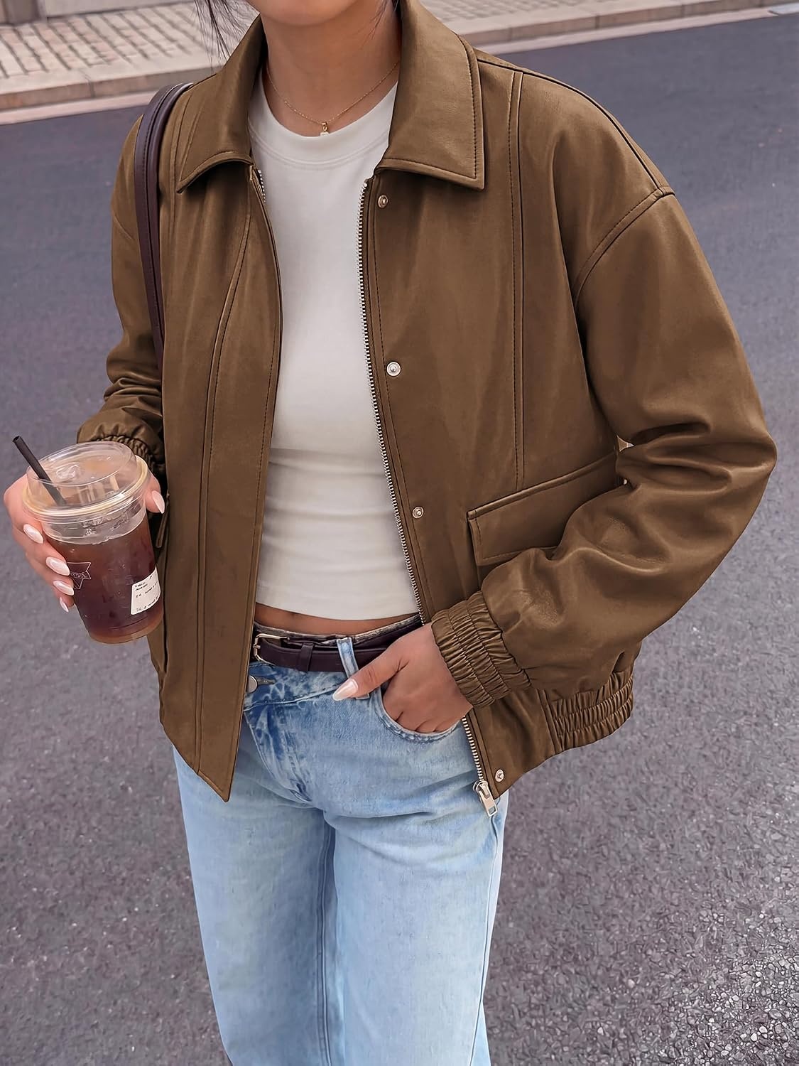 image:imageBTFBM Faux Leather Jacket Women Fall Clothes 2026Brown