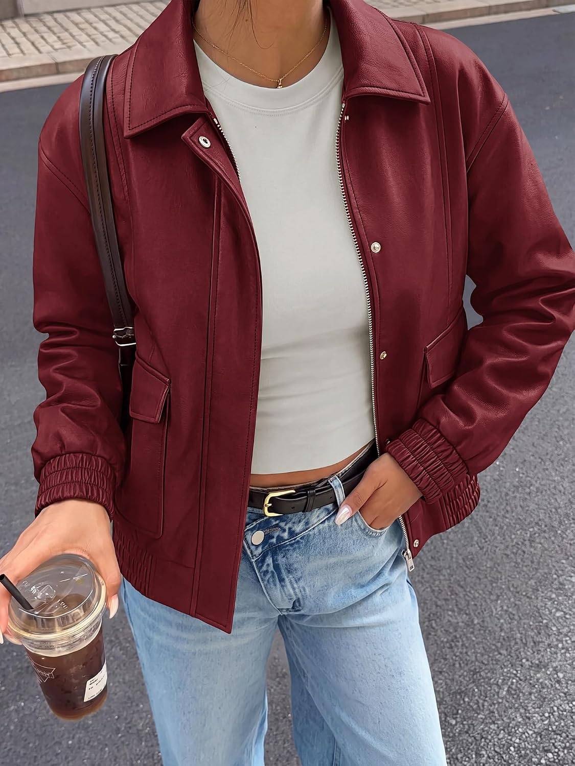 image:imageBTFBM Faux Leather Jacket Women Fall Clothes 2026Burgundy