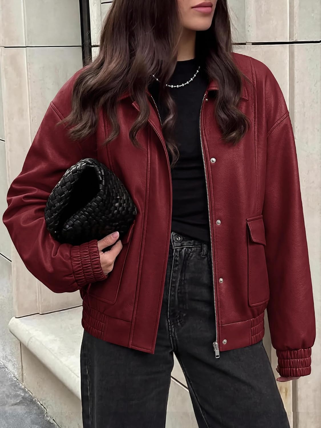 image:imageBTFBM Faux Leather Jacket Women Fall Clothes 2026Burgundy