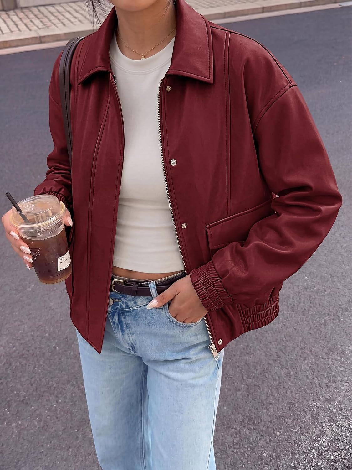 image:imageBTFBM Faux Leather Jacket Women Fall Clothes 2026Burgundy