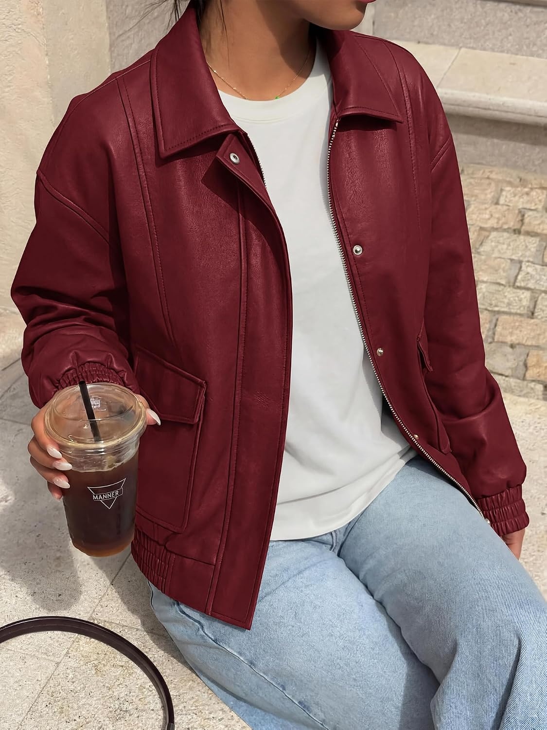 image:imageBTFBM Faux Leather Jacket Women Fall Clothes 2026Burgundy