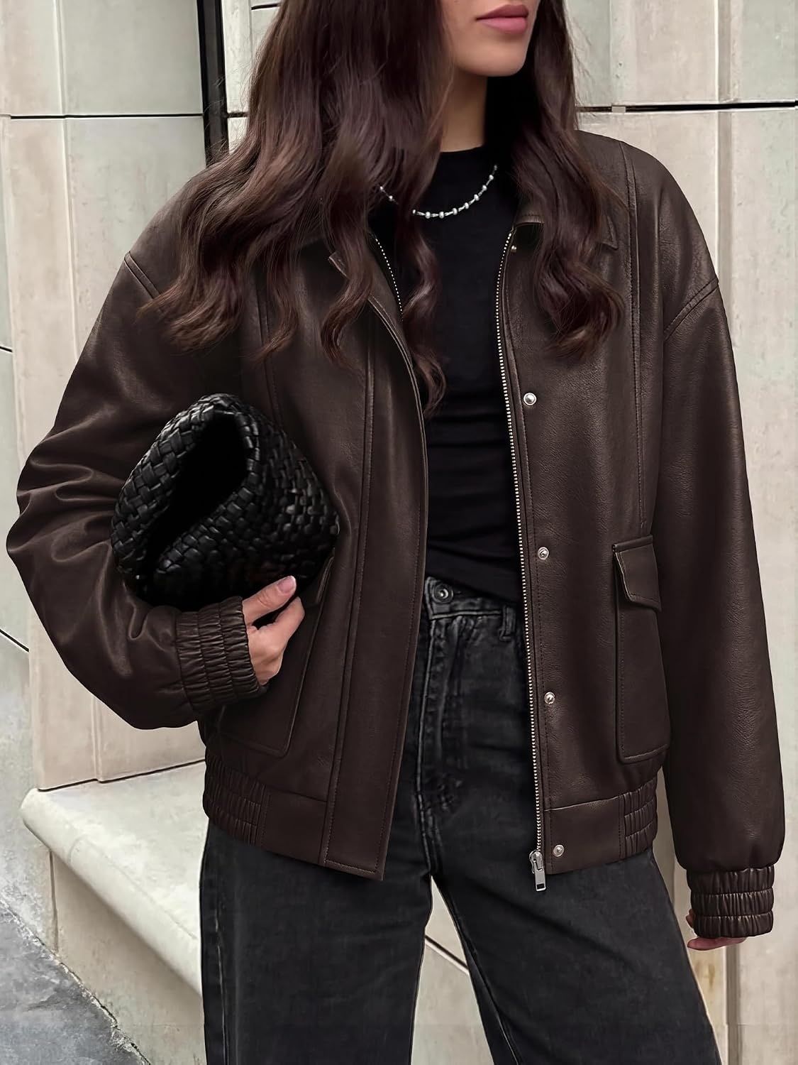image:imageBTFBM Faux Leather Jacket Women Fall Clothes 2026Dark Brown