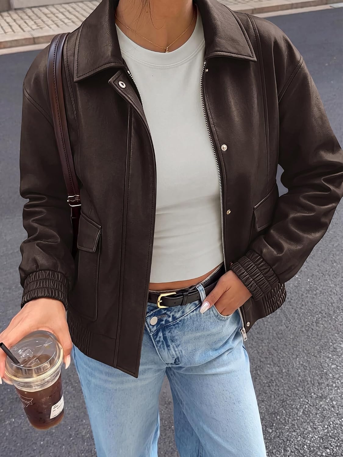 image:imageBTFBM Faux Leather Jacket Women Fall Clothes 2026Dark Brown
