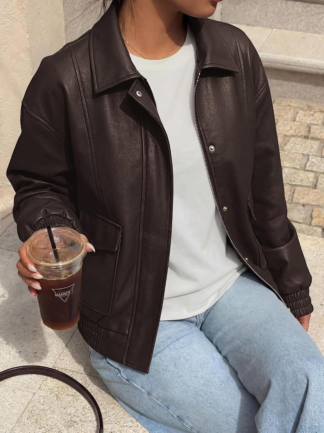 image:imageBTFBM Faux Leather Jacket Women Fall Clothes 2026Dark Brown