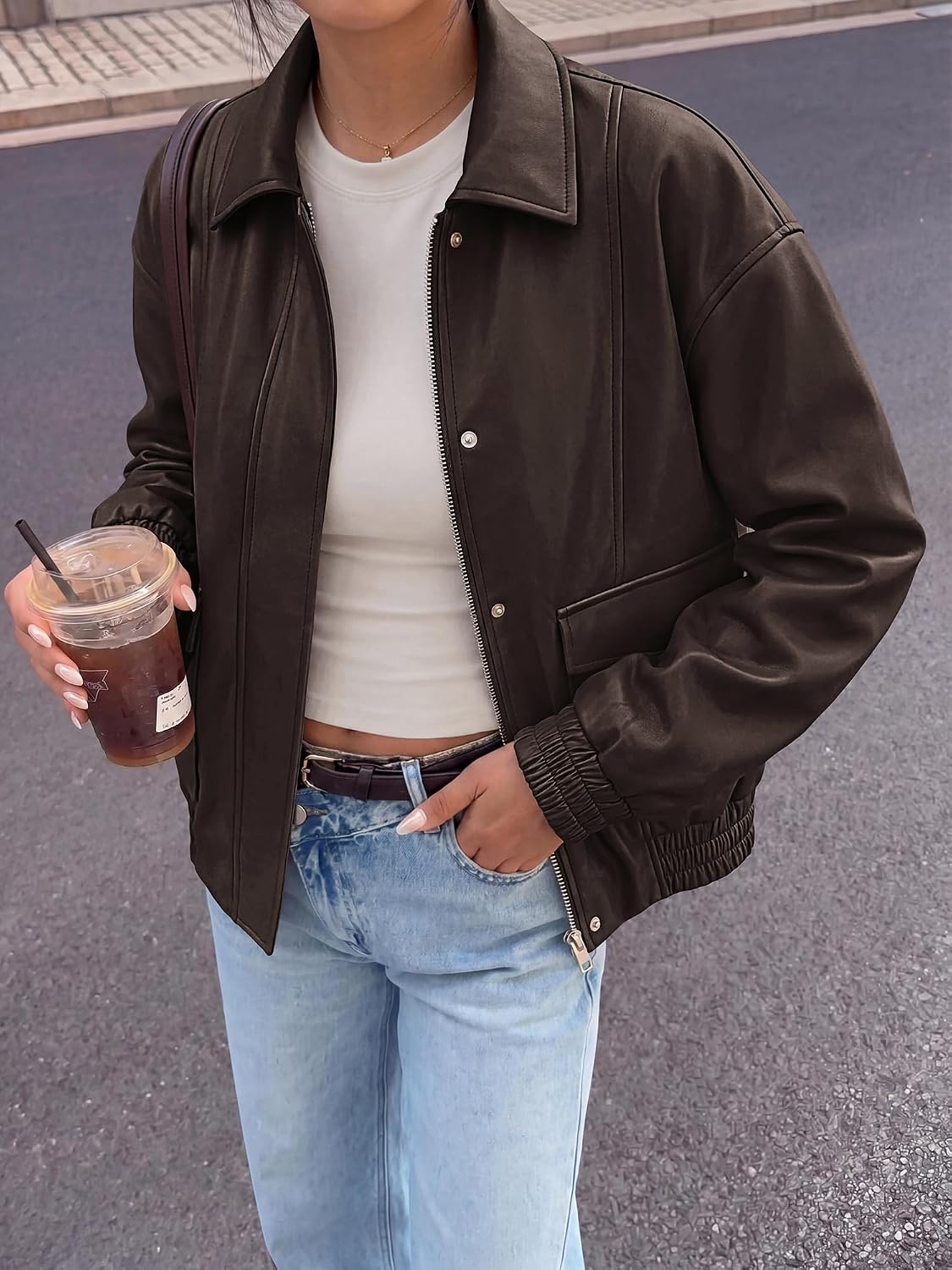 image:imageBTFBM Faux Leather Jacket Women Fall Clothes 2026Dark Brown