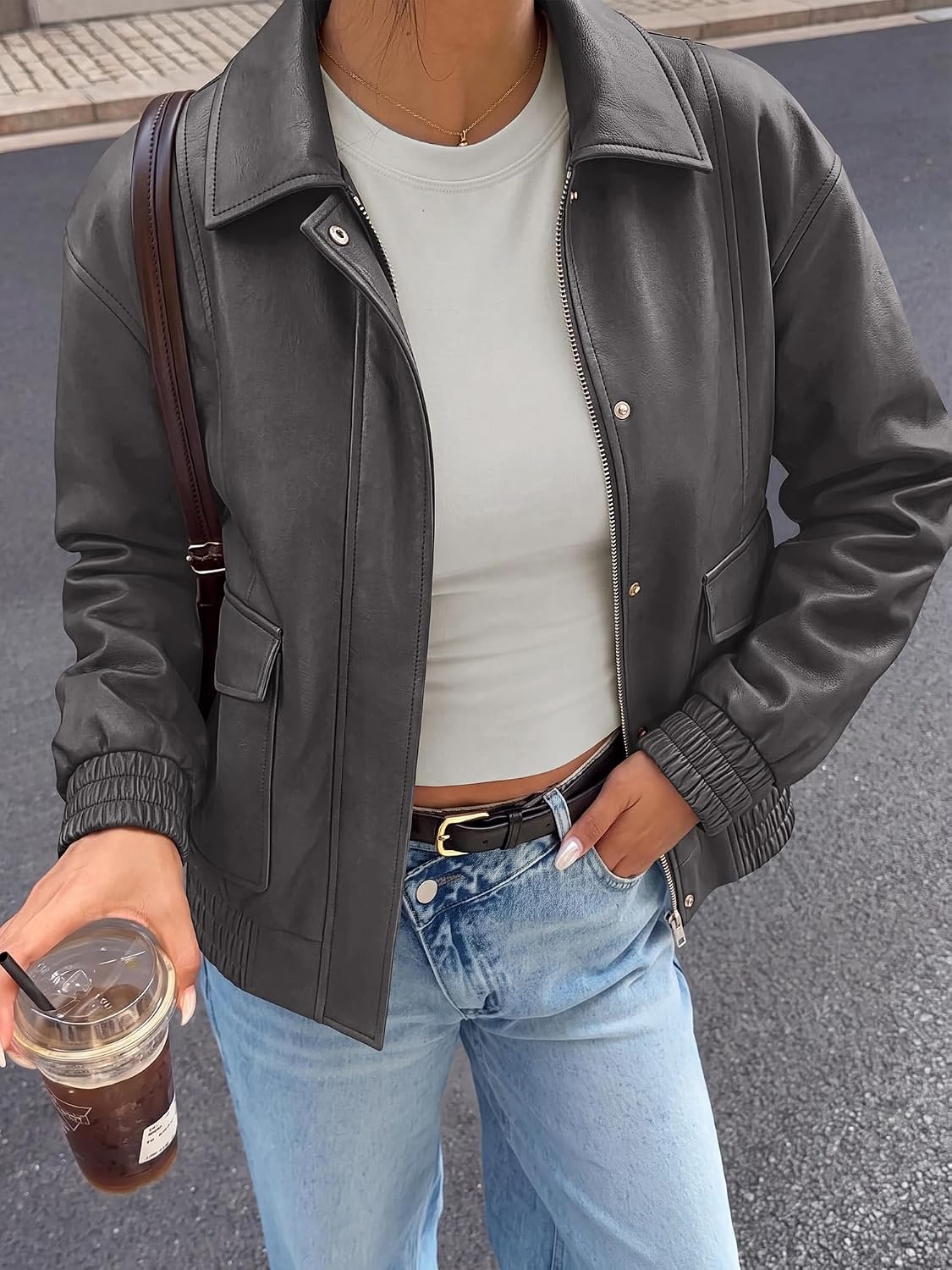 image:imageBTFBM Faux Leather Jacket Women Fall Clothes 2026Grey