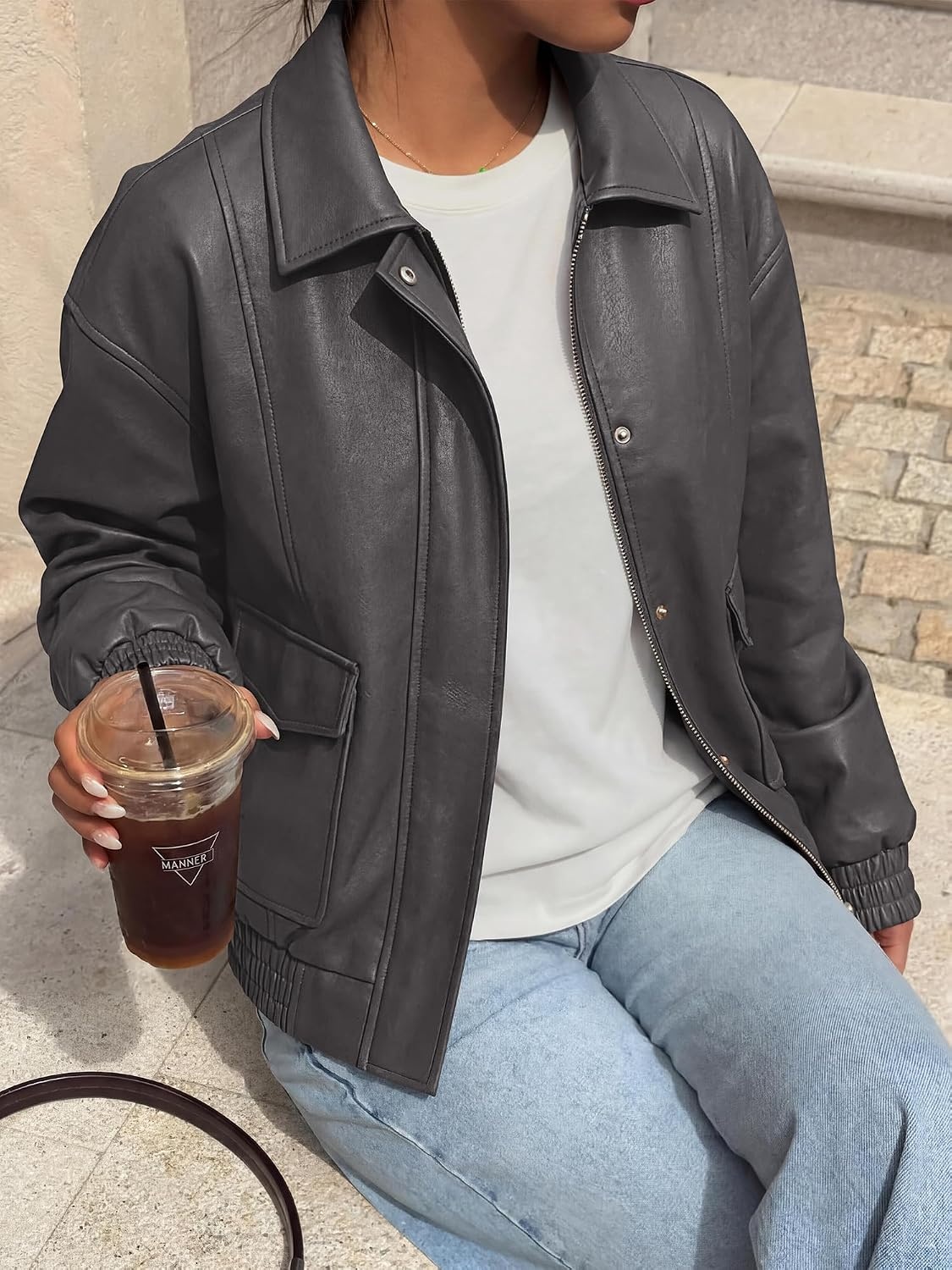 image:imageBTFBM Faux Leather Jacket Women Fall Clothes 2026Grey