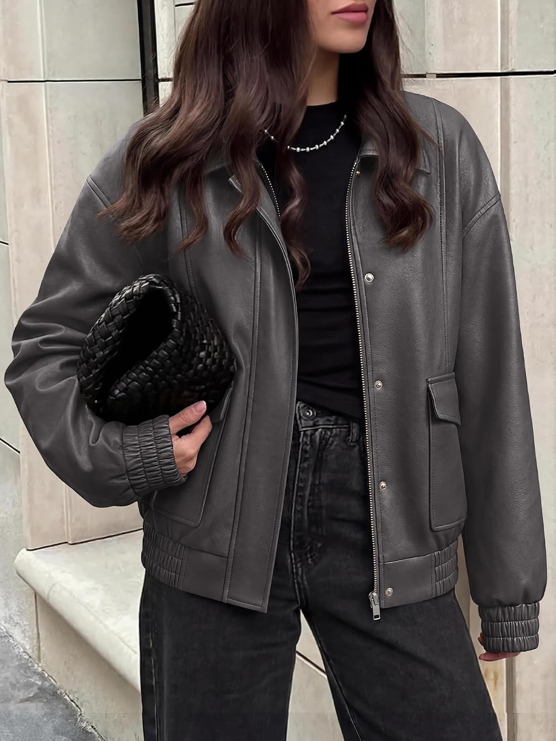 image:imageBTFBM Faux Leather Jacket Women Fall Clothes 2026Grey