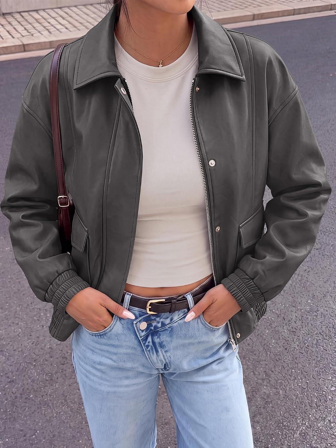 image:imageBTFBM Faux Leather Jacket Women Fall Clothes 2026Grey