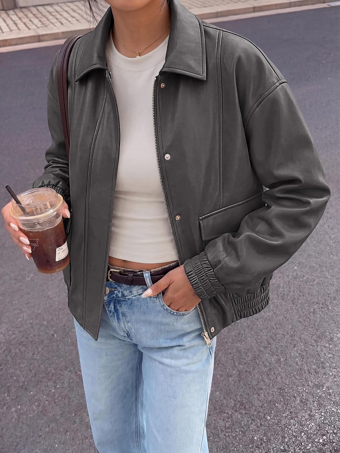image:imageBTFBM Faux Leather Jacket Women Fall Clothes 2026Grey