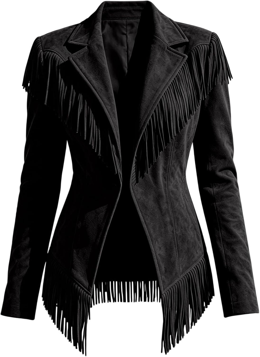 image:imageCRNTCEM Womens Suede Fringe Jacket Western Cowgirl Vintage Motorcycle CoatsBlack