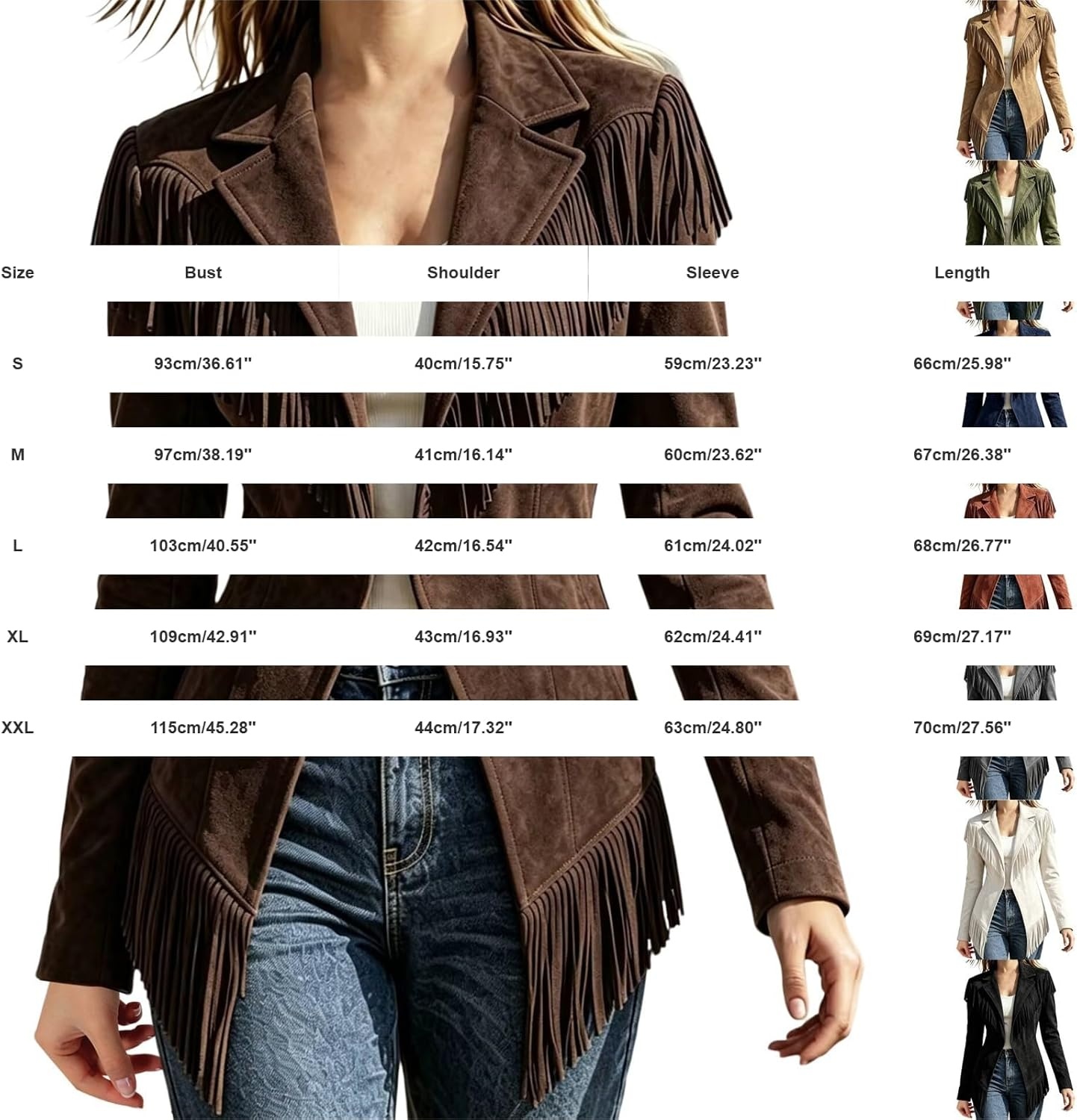 image:imageCRNTCEM Womens Suede Fringe Jacket Western Cowgirl Vintage Motorcycle CoatsBlack