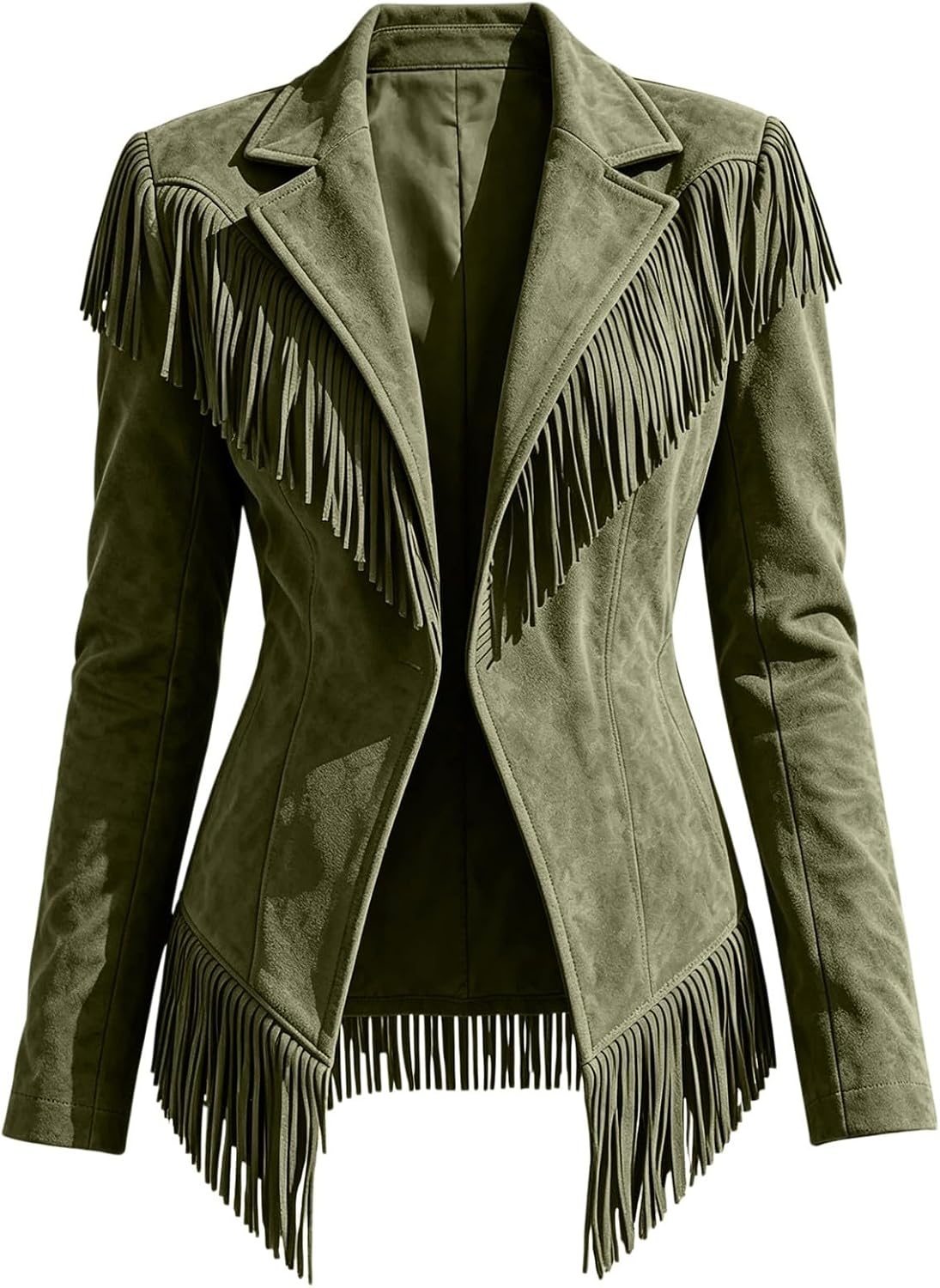 image:imageCRNTCEM Womens Suede Fringe Jacket Western Cowgirl Vintage Motorcycle CoatsBlackish Green