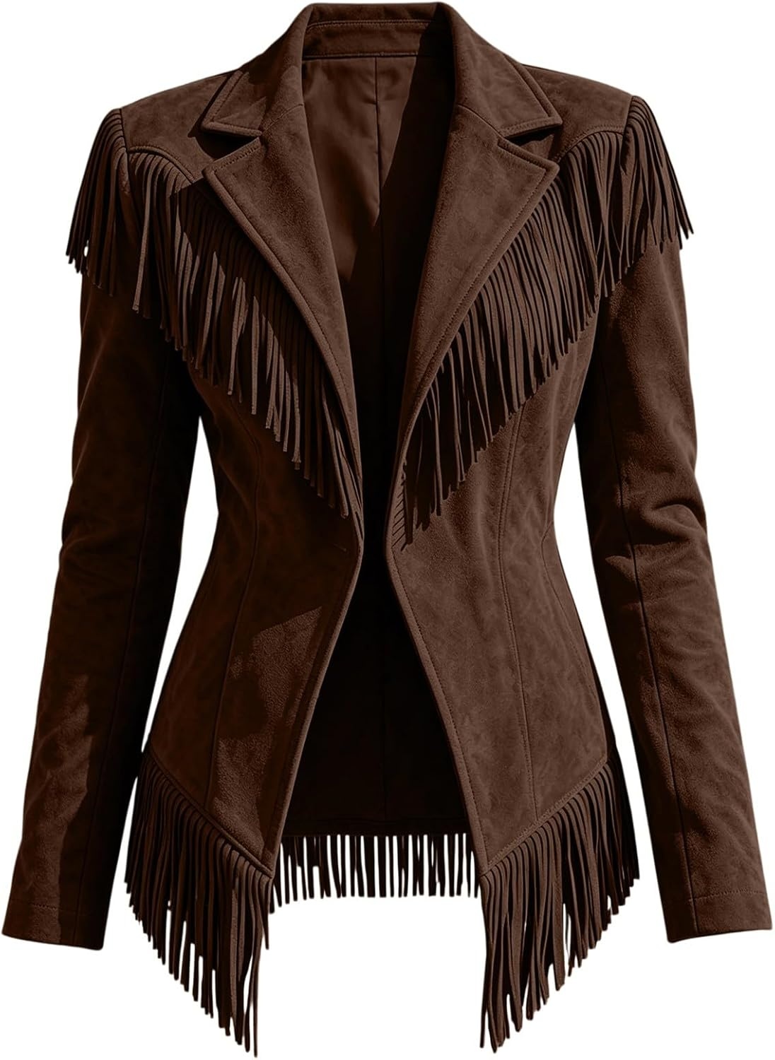 image:imageCRNTCEM Womens Suede Fringe Jacket Western Cowgirl Vintage Motorcycle CoatsCoffee