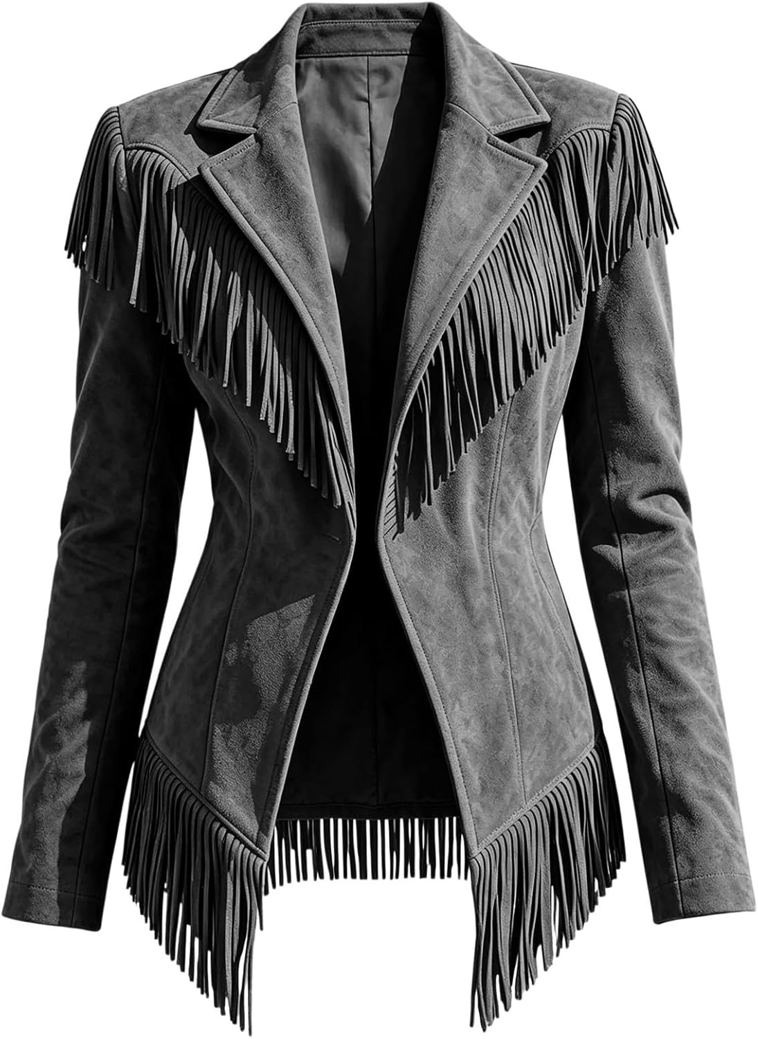 image:imageCRNTCEM Womens Suede Fringe Jacket Western Cowgirl Vintage Motorcycle CoatsGrey