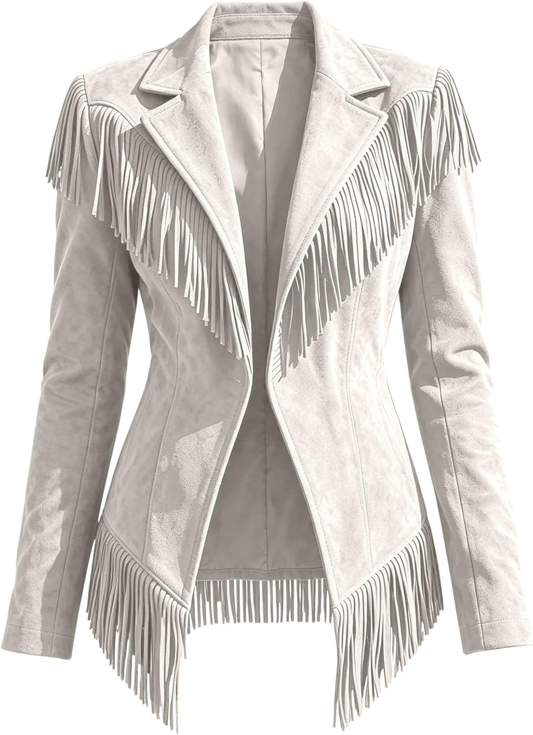 image:imageCRNTCEM Womens Suede Fringe Jacket Western Cowgirl Vintage Motorcycle CoatsWhite
