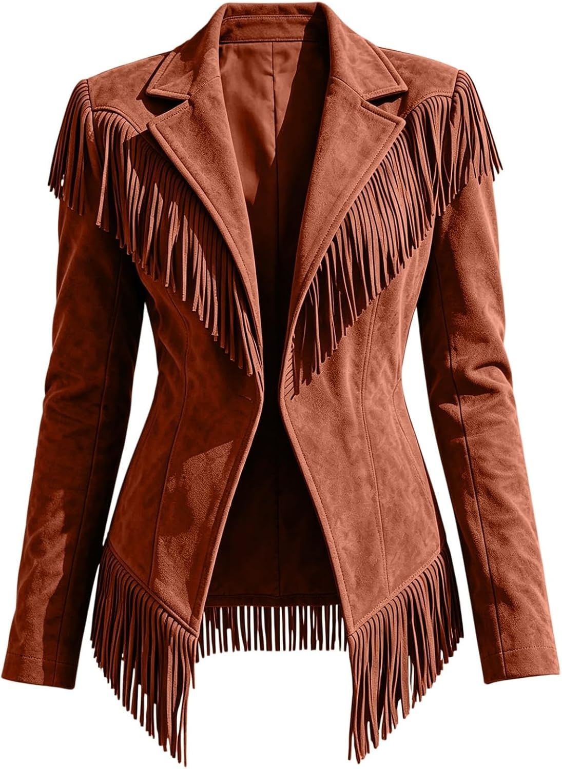 image:imageCRNTCEM Womens Suede Fringe Jacket Western Cowgirl Vintage Motorcycle CoatsWine