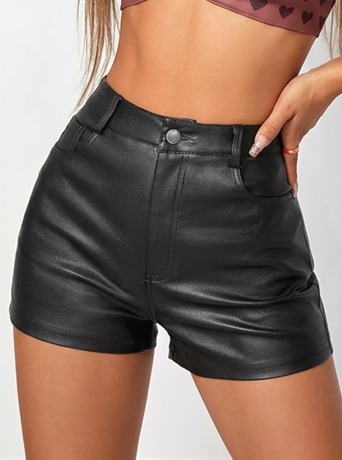 image:imageFaux Leather Shorts for Women High Waisted Stretch Sexy Mini Booty Short Y2K Club Party Concert Casual Fall ShortsBlack1
