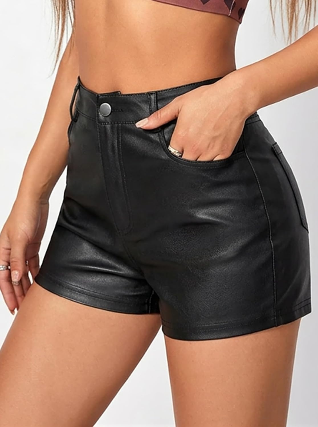 image:imageFaux Leather Shorts for Women High Waisted Stretch Sexy Mini Booty Short Y2K Club Party Concert Casual Fall ShortsBlack1