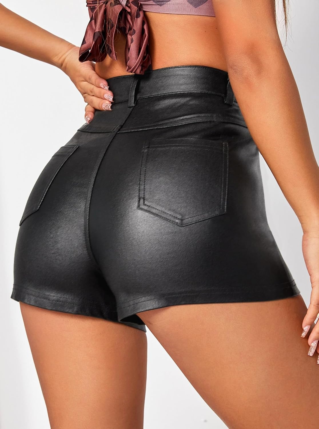 image:imageFaux Leather Shorts for Women High Waisted Stretch Sexy Mini Booty Short Y2K Club Party Concert Casual Fall ShortsBlack1