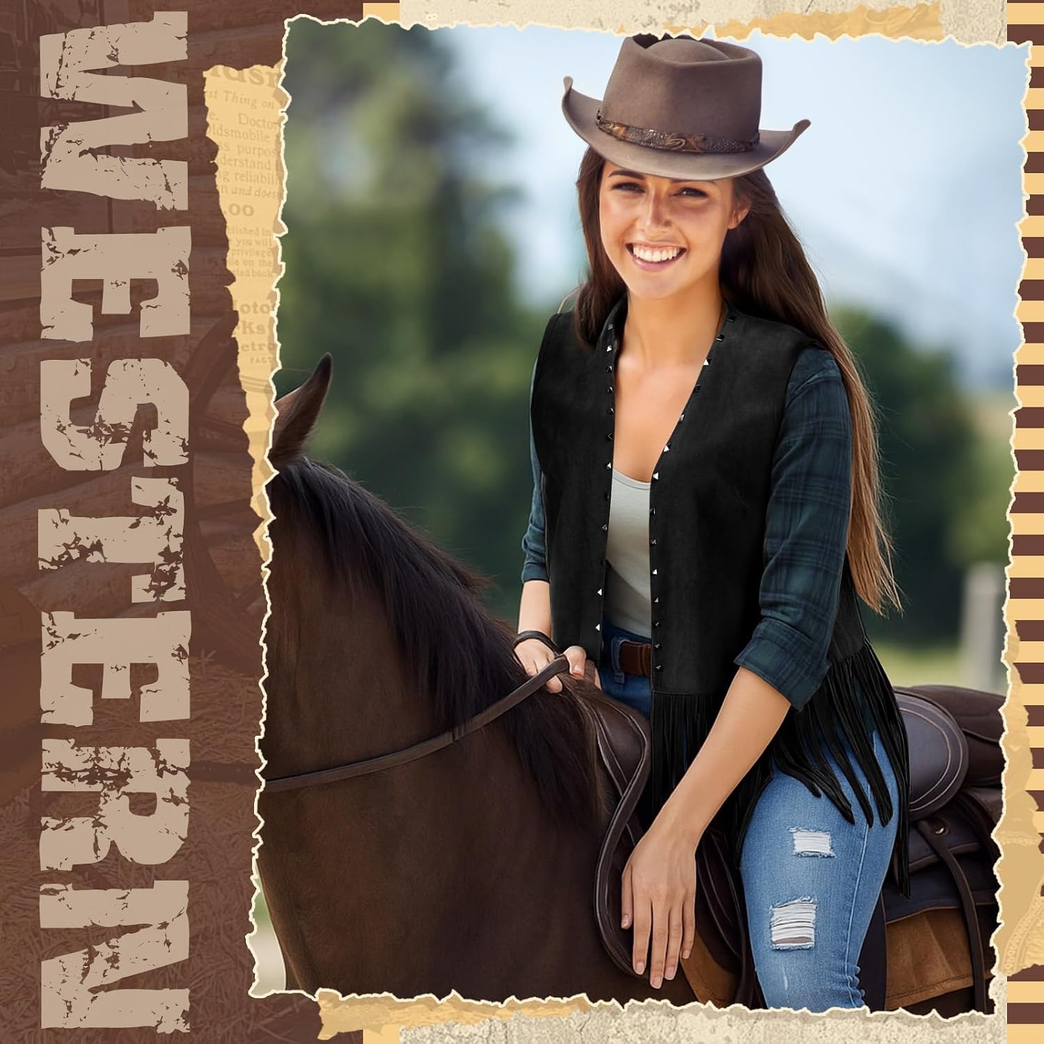 image:imageHercicy Fringe Vest for Women 70s Hippie Western Cowgirl VestBlack