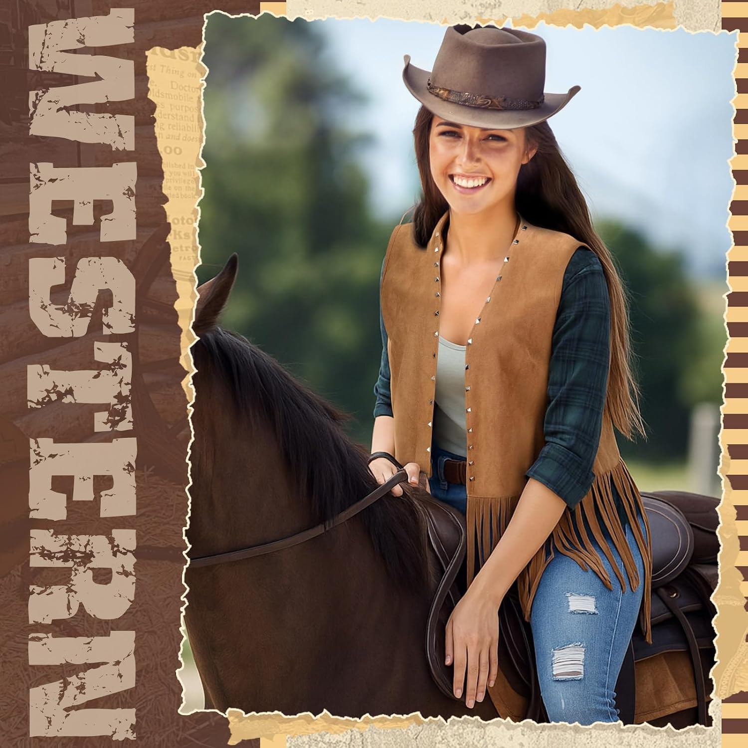 image:imageHercicy Fringe Vest for Women 70s Hippie Western Cowgirl VestBrown