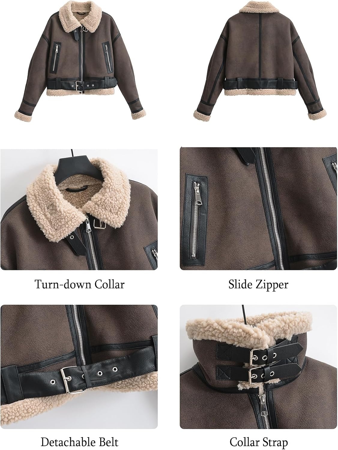 image:imageLY VAREY LIN Winter Women Faux Lamb Fur Leather Short Jacket Lapel Zipper Bomber Aviator CoatMaroon