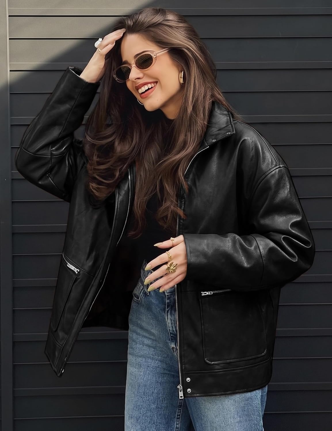 image:imageLeather Jacket Women Faux Bomber Cropped Coat 2026 Fall amp Winter OutfitsBlack