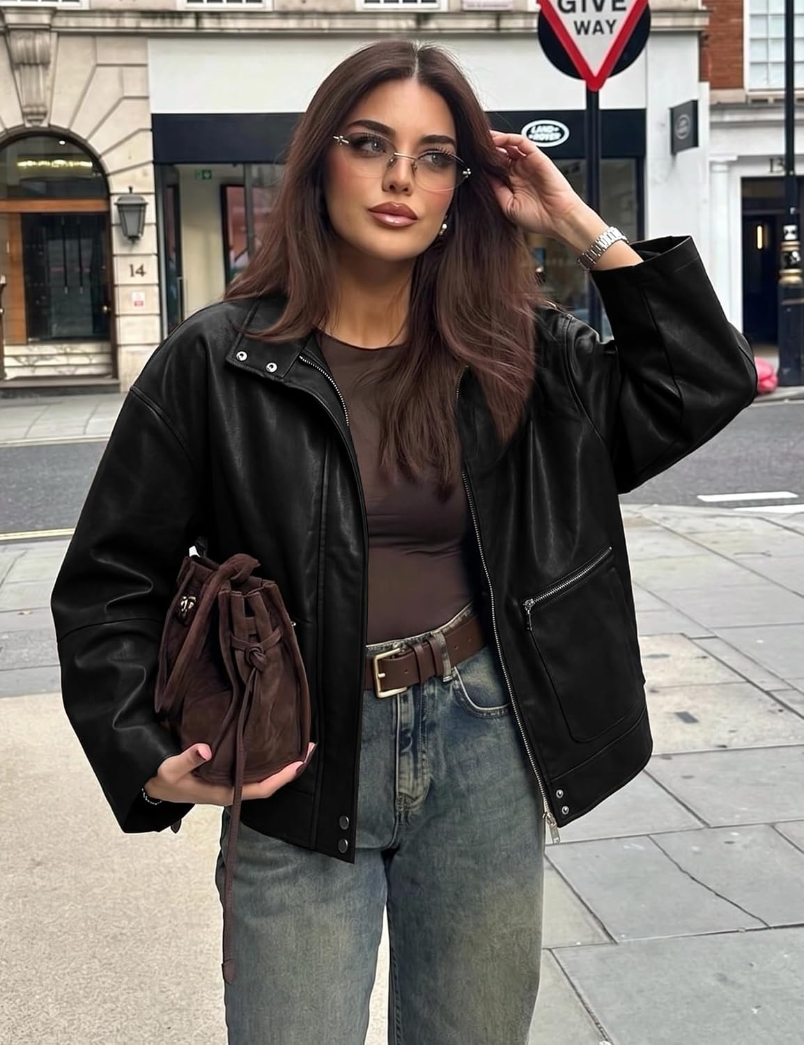 image:imageLeather Jacket Women Faux Bomber Cropped Coat 2026 Fall amp Winter OutfitsBlack