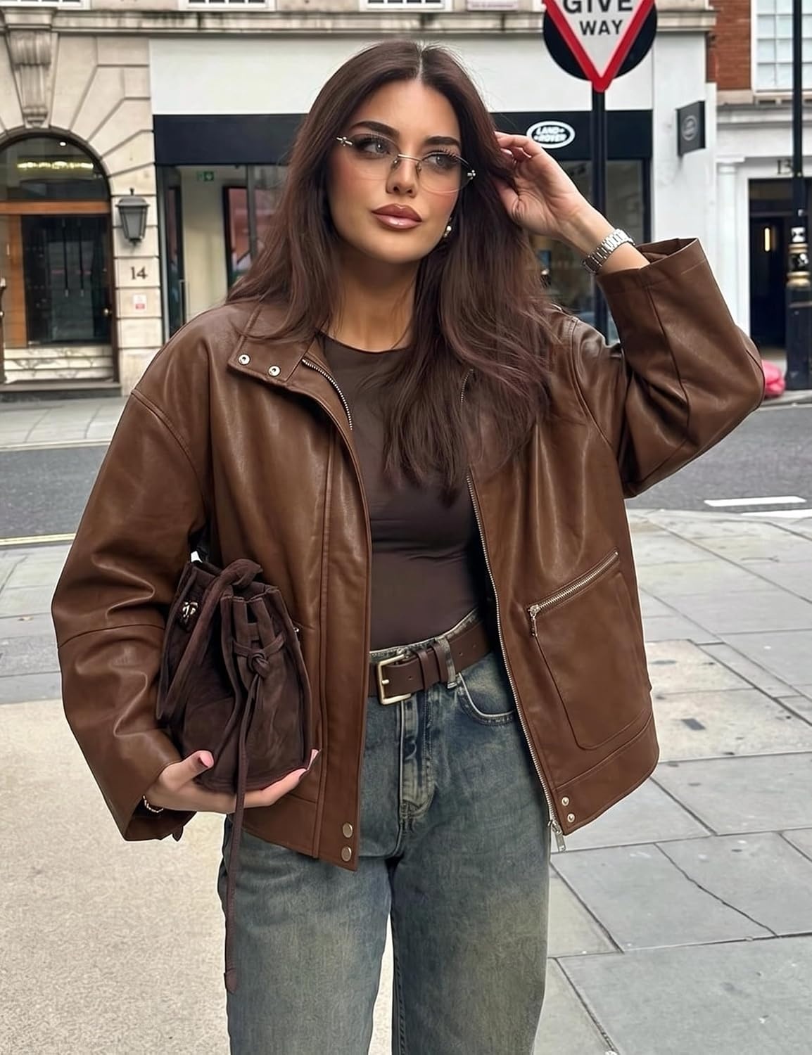 image:imageLeather Jacket Women Faux Bomber Cropped Coat 2026 Fall amp Winter OutfitsBrown