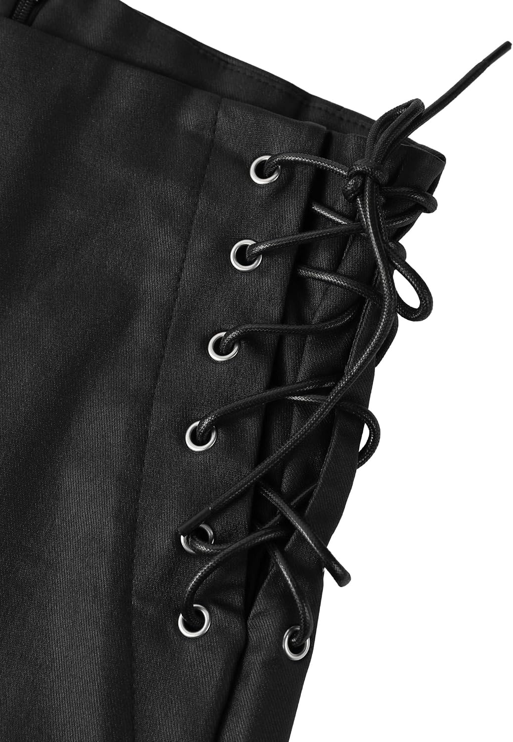image:imageLeather Shorts for Women High Waisted Lace Up Side Stretchy Sexy Mini Booty Short Y2K Rave Club Party Concert WinterBlack